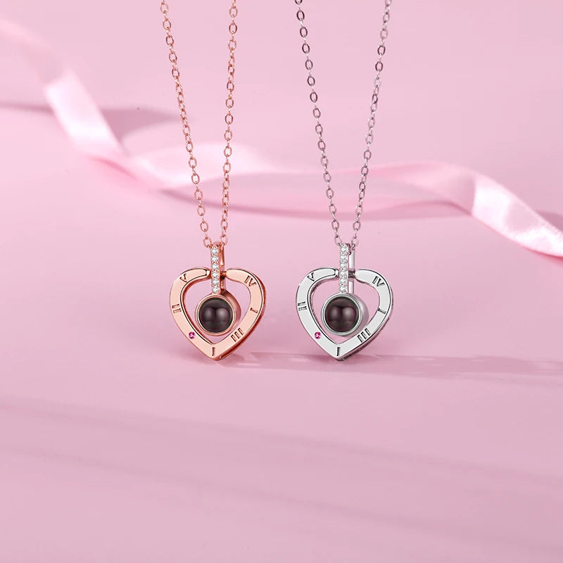 Gepersonaliseerde Hart Romein fotoprojectie ketting