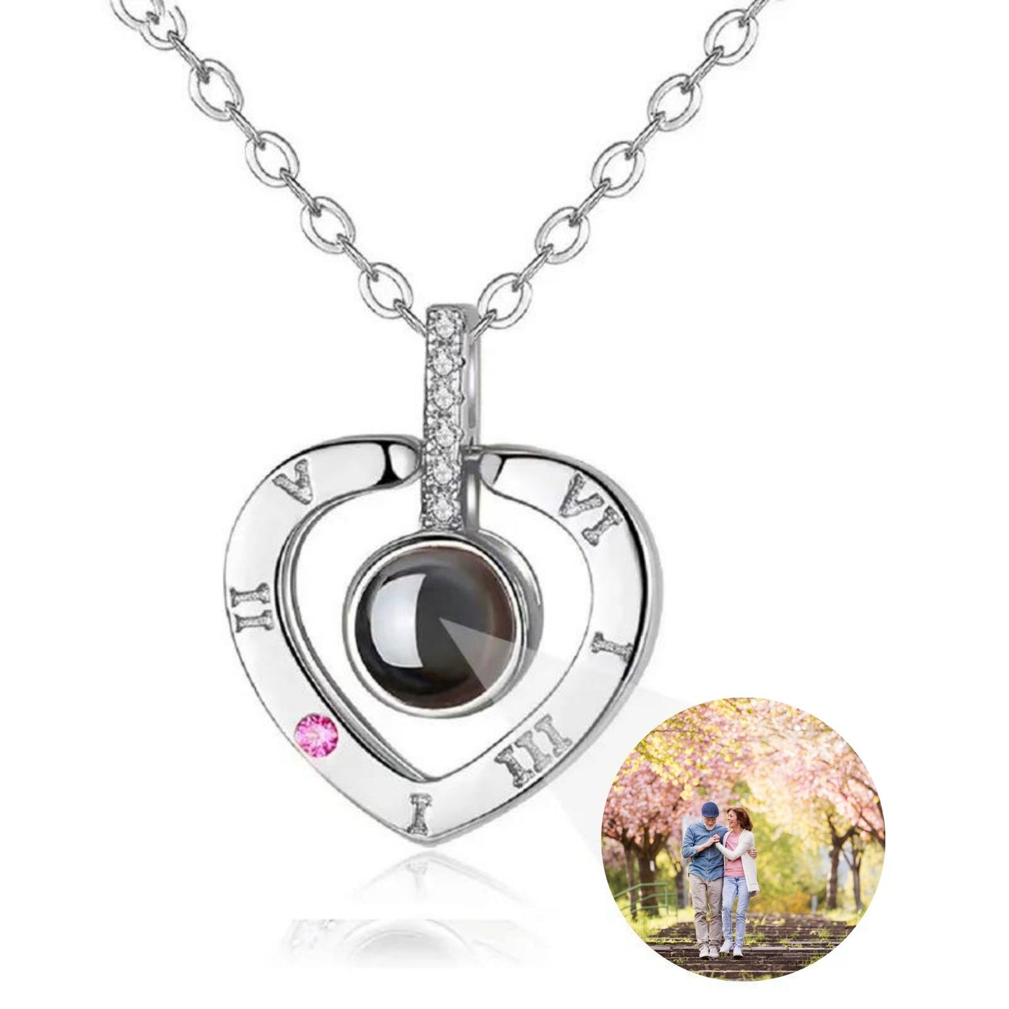 Gepersonaliseerde Hart Romein fotoprojectie ketting